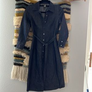 BANANA REPUBLIC Dark Blue Cotton/Linen Midi Long Sleeves Shirt Dress SZ 0